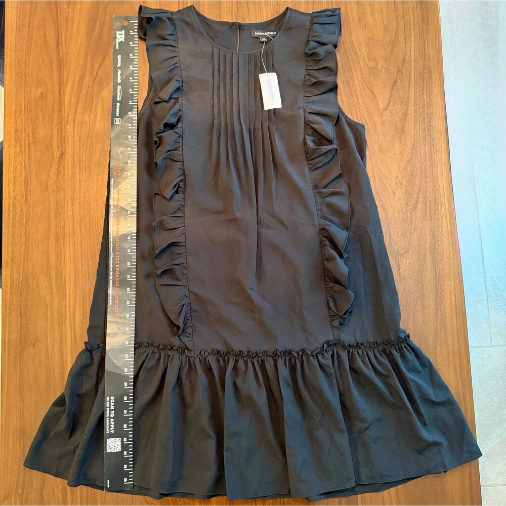 Banana Republic Black Sleeveless Sundress Ruffle Pleated Round Neck Zip XL